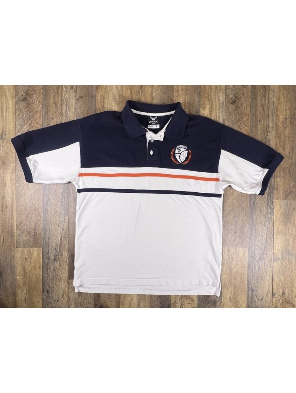 VTG Y2K Avirex Polo Shirt Mens Streetwear Crest Logo 75 AV Colorblock Boxy 00s L